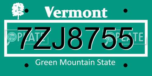 7ZJ8755 Vermont License Plate
