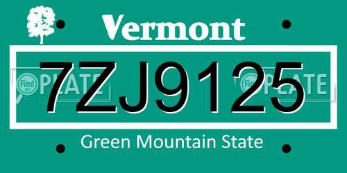 7ZJ9125 Vermont License Plate