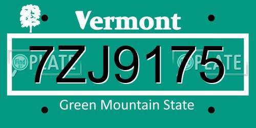 7ZJ9175 Vermont License Plate
