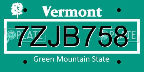 7ZJB758 Vermont License Plate