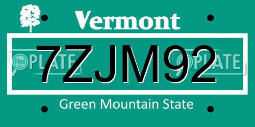 7ZJM92 Vermont License Plate