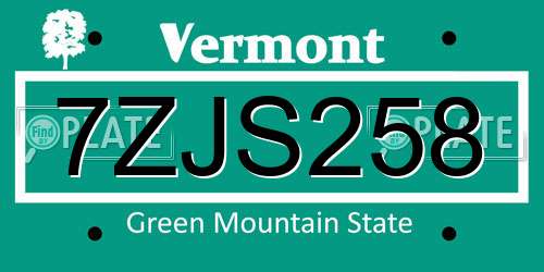 7ZJS258 Vermont License Plate