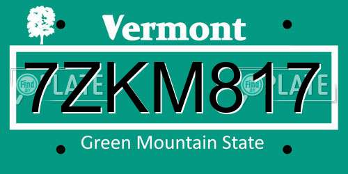 7ZKM817 Vermont License Plate