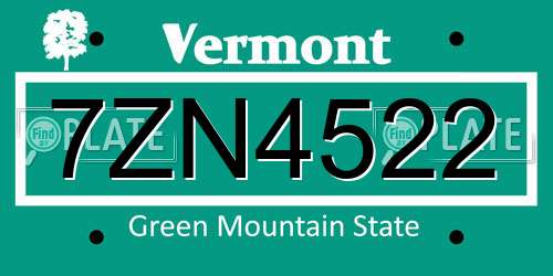 7ZN4522 Vermont License Plate