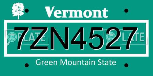 7ZN4527 Vermont License Plate
