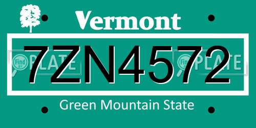 7ZN4572 Vermont License Plate