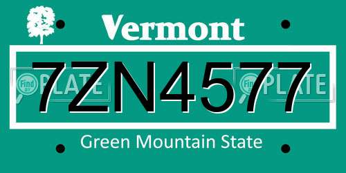 7ZN4577 Vermont License Plate