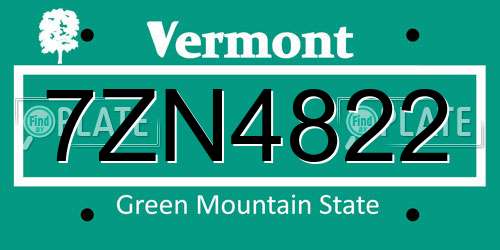 7ZN4822 Vermont License Plate