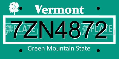 7ZN4872 Vermont License Plate