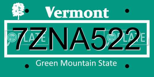 7ZNA522 Vermont License Plate