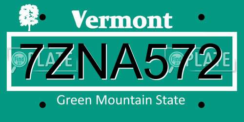 7ZNA572 Vermont License Plate