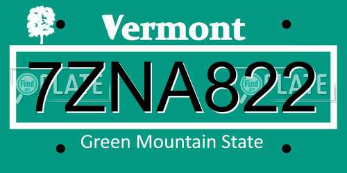 7ZNA822 Vermont License Plate