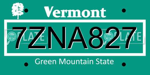 7ZNA827 Vermont License Plate