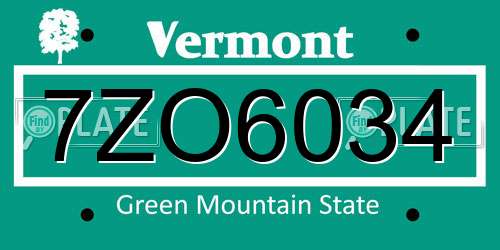 7ZO6034 Vermont License Plate