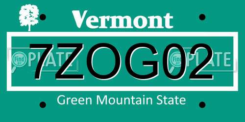 7ZOG02 Vermont License Plate