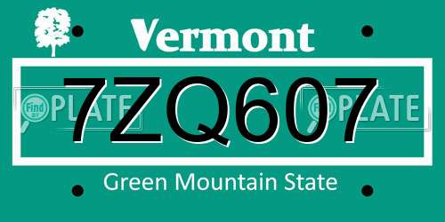7ZQ607 Vermont License Plate