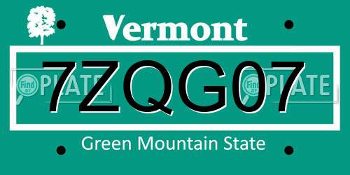 7ZQG07 Vermont License Plate