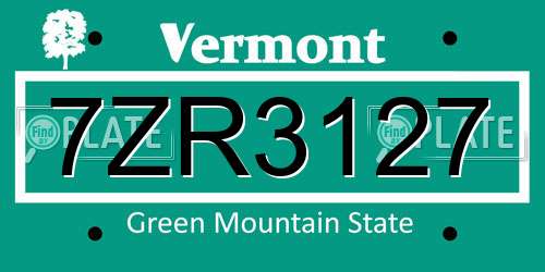 7ZR3127 Vermont License Plate