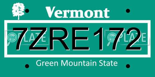7ZRE172 Vermont License Plate