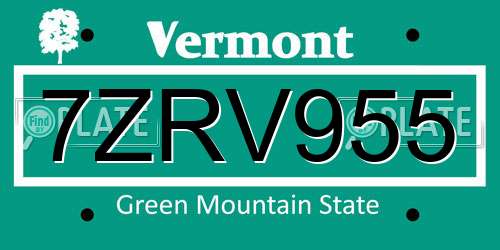 7ZRV955 Vermont License Plate