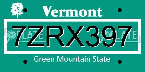 7ZRX397 Vermont License Plate