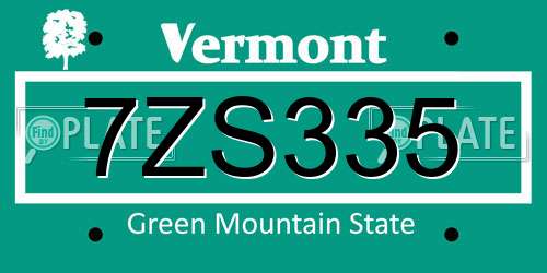 7ZS335 Vermont License Plate