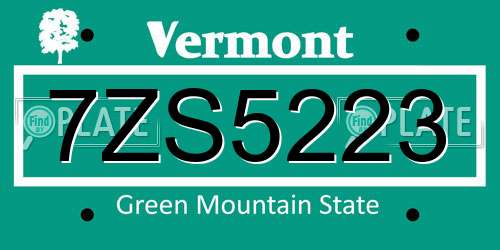 7ZS5223 Vermont License Plate