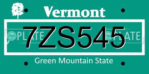 7ZS545 Vermont License Plate