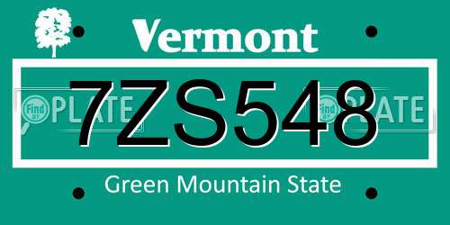 7ZS548 Vermont License Plate