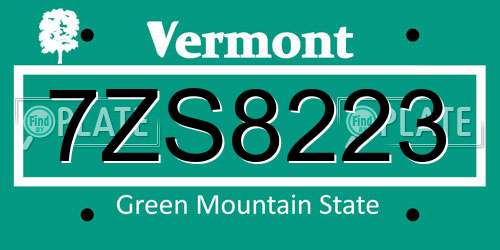 7ZS8223 Vermont License Plate