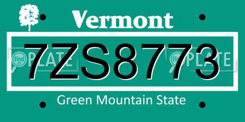 7ZS8773 Vermont License Plate