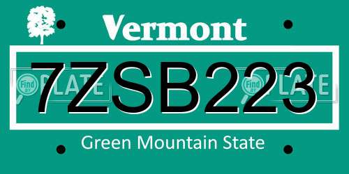 7ZSB223 Vermont License Plate