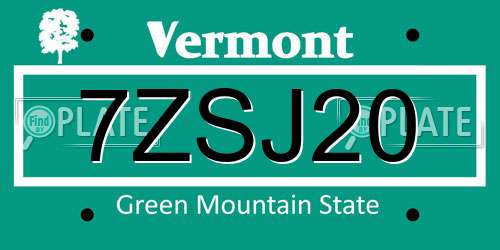 7ZSJ20 Vermont License Plate