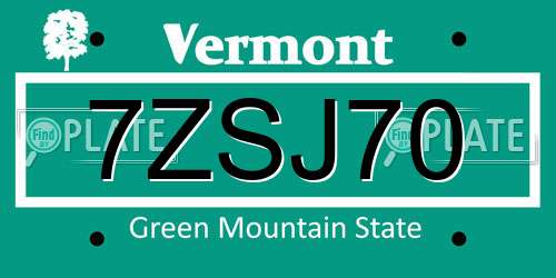 7ZSJ70 Vermont License Plate