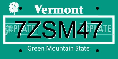 7ZSM47 Vermont License Plate