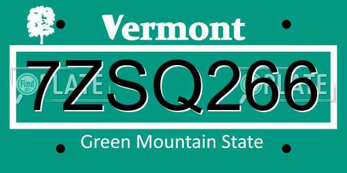 7ZSQ266 Vermont License Plate
