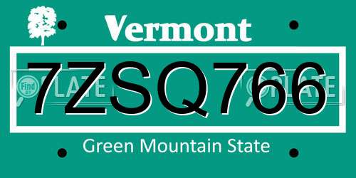 7ZSQ766 Vermont License Plate