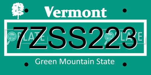7ZSS223 Vermont License Plate