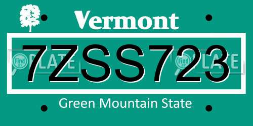 7ZSS723 Vermont License Plate