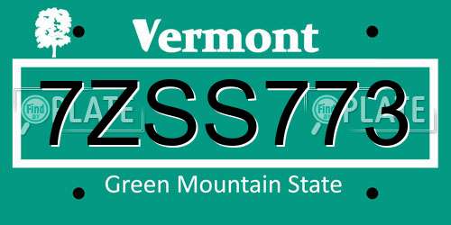 7ZSS773 Vermont License Plate