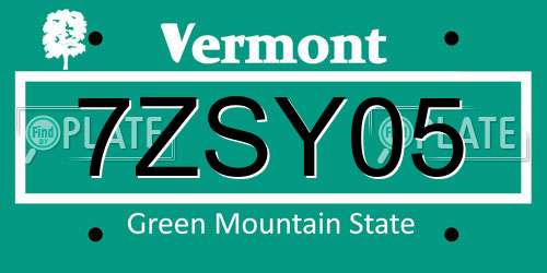 7ZSY05 Vermont License Plate