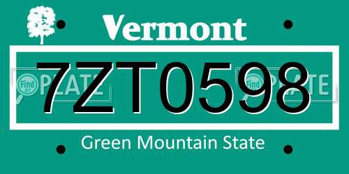 7ZT0598 Vermont License Plate
