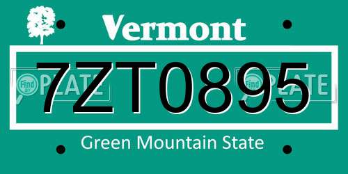 7ZT0895 Vermont License Plate