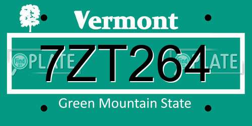 7ZT264 Vermont License Plate
