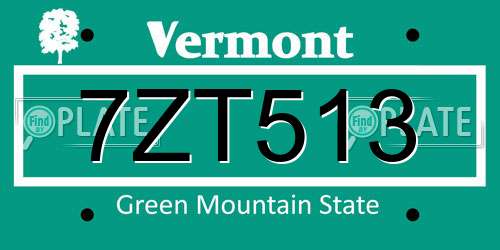 7ZT513 Vermont License Plate