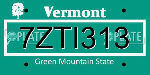 7ZTI313 Vermont License Plate