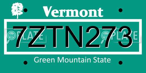 7ZTN273 Vermont License Plate