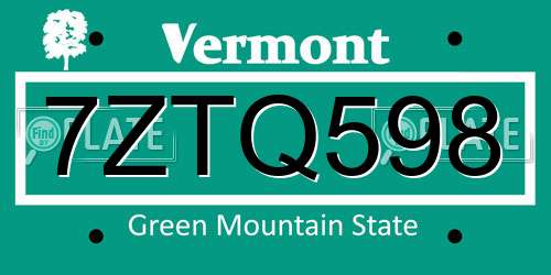7ZTQ598 Vermont License Plate