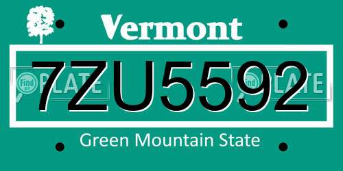 7ZU5592 Vermont License Plate