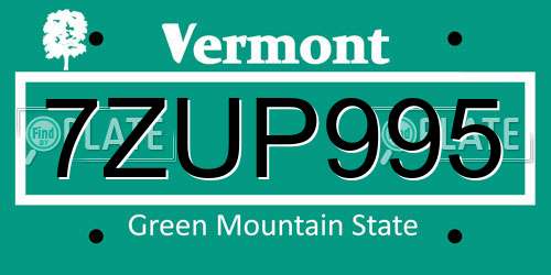 7ZUP995 Vermont License Plate